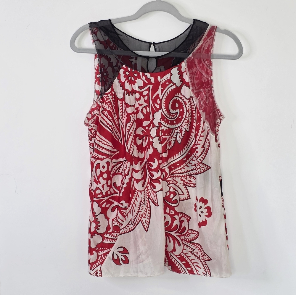 Poleci Designer Abstract Floral Paisley Mesh Sleeveless Top | Size 8 New Sample